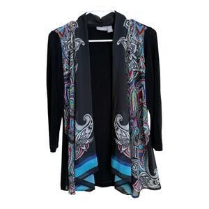 Chico's Travelers Cardigan Women's Size XS (Chicos 0) Black Paisley Open Front